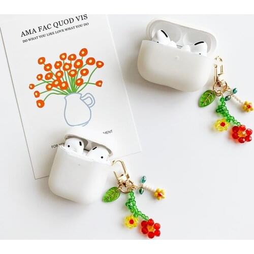 Luxury Crystal Flower Keychain Decor Clear White Earphone Box For Apple Airpods Pro 3 Case for AirPods 2/1 Protect Cover Cute