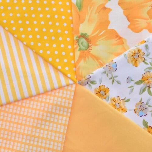 Print Twill Cotton Fabric Patchwork For Sewing Quilt Scrapbooking Tissue Pattern Fat Quarters Needlework Material Yellow Set