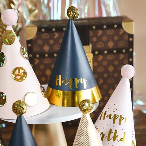 Gold Sequin Ball Birthday Hat Pink Plush Ball Happy Birthday Party Decoration Kids Cute Rabbit Hat Ornament Baby Shower Gifts