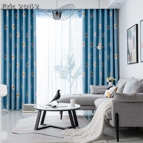 Modern Simple Sun Flower Printed Curtains Finished Shading Pastoral Curtains for Living Dining Room Bedroom