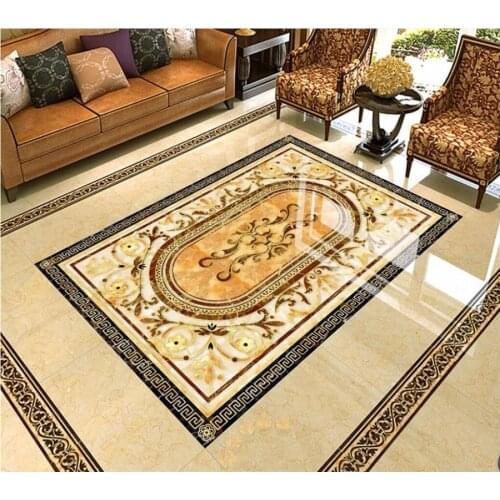 High-end Custom floor painting 3d wallpaper high temperature burning European marble floor tile mosaic pattern papel de parede