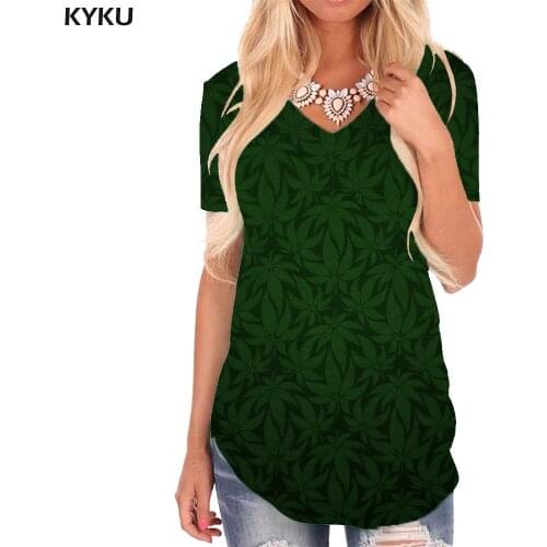 KYKU Cube T Shirt Women Geometry V-neck Tshirt Leaf Shirt Print Green Tshirts Printed Womens Clothing Summer Printed Plus Size