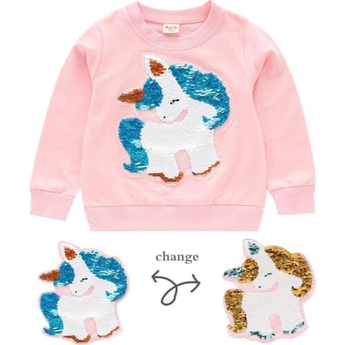3~15 years Autumn children clothing Cartoon Animal Unicorn sweater color-changing Shiny Long-sleeved shirt blouse girls clothes