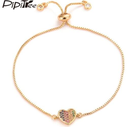 Pipitree Lovely Multi CZ Zircon Mini Heart Bracelets for Women Lovers Wedding Charm Bracelet Adjustable Chain Jewelry Pulsera