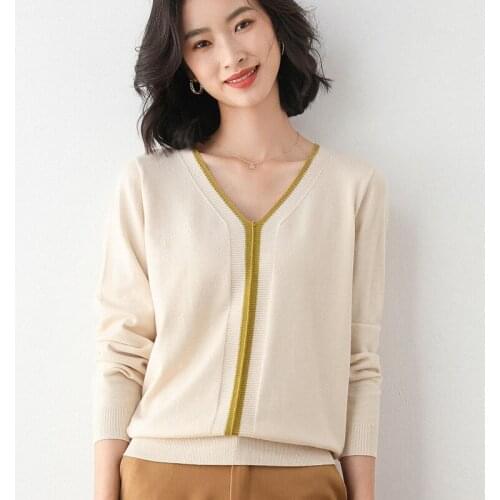 2020 new autumn v neck sweater women patchwork blouses long sleeve casual woolen knitted jumper warm outerwear sweaters female