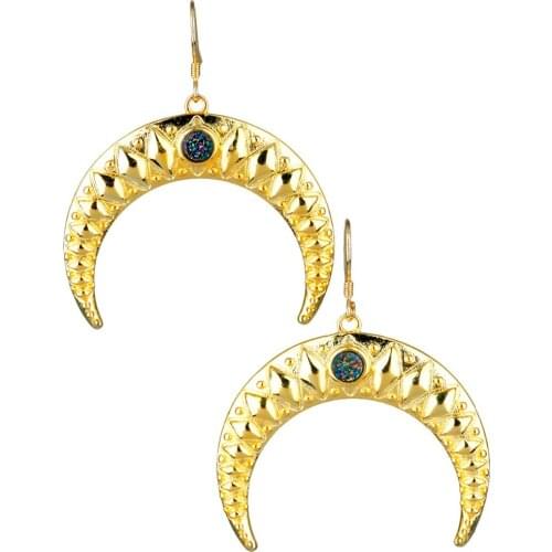 TUMBEELLUWA Womens Titanium Coated Druzy Horn Shape Crescent Moon Dangle Earrings Jewelry Gift
