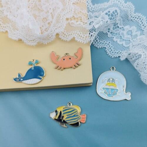 10pcs/pack Sea Lion Butterfly Fish Crab Enamel Charms Gold Color Metal Pendants Craft Fit DIY Earring Dangle Jewelry Accessories