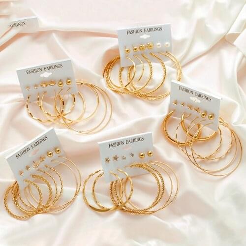 12pcs/set Hoop Earrings for Women Big Circle Simple Set Earrings Fashion Exaggerated Party Wedding Earring Wholesale Jewelry