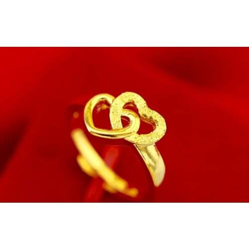 18k Yellow Gold Double Heart Shaped Opening Rings for Women Bride Wedding Engagement Jewelry Elegant Anniverary Birthday Gifts