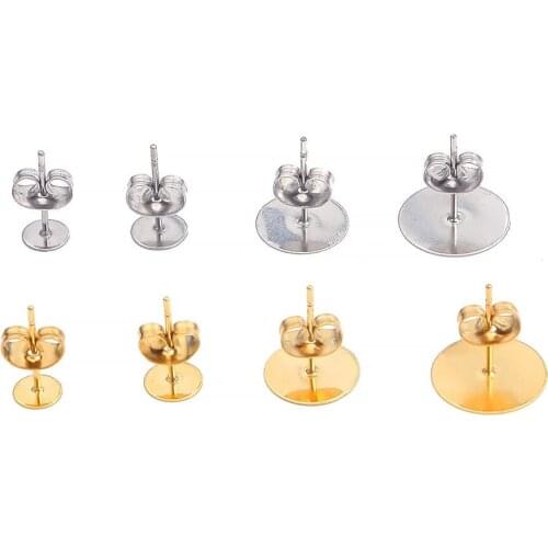 20-100pcs/lot Gold Stainless Steel Blank Post Earring Studs Base Pins With Earring Plug Findings Ear Back For DIY Jewelry Making