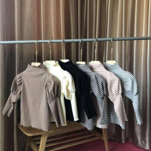 2020 Kids Shirt Girls T-Shirt Cotton Striped Turtleneck Pullover Tops Baby Toddler Clothes Long Puff Sleeve Shirts Girl T-Shirts