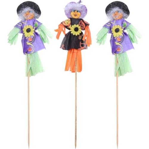 3pcs Scarecrow Ornaments Witch Shape Desktop Decor Straw Doll Layout Decoration for Bar Party Halloween