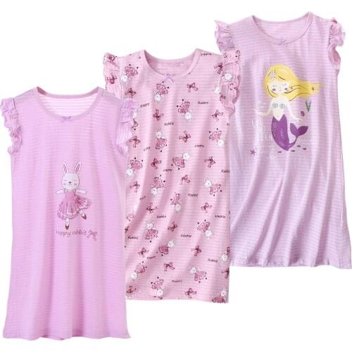 3pcs Nightdress Girls Summer Thin Ruffle Short Sleeves Pajama Baby Sweet Nightgown Home Clothes for Teen Sleepwear Kids Bed Wear