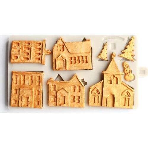 3D Christmas House Silicone Mold Fondant Cake Decorating Tools Chocolate Plaster Sugarcraft Baking Mould