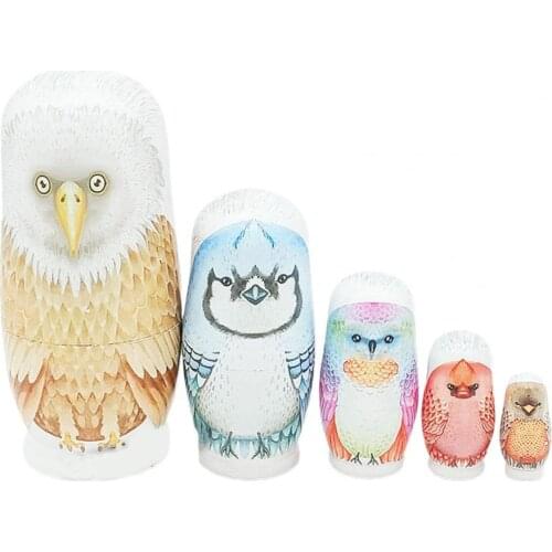 5Pcs/Set Matryoshka Hand-painted Puzzle Toy Wood Owl Matryoshka Nesting Dolls for Decoration Kids Educational Montessori toys