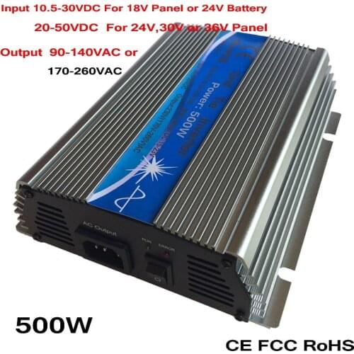 500W MPPT Grid Tie Micro Inverter 10.5-30VDC 20-50VDC to AC90-140V or 170-260V On Grid Inverter 500W Pure Sine Wave Output