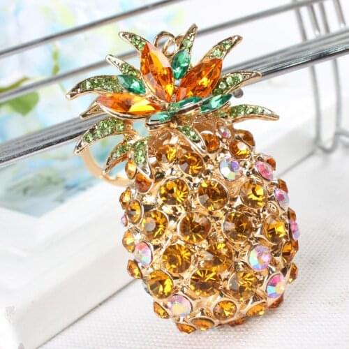 Pineapple Ananas Fruit Lovely Pendant Charm Crystal Rhinestone Purse Bag Car Keyring Key Chain Wedding Party Girl Gift