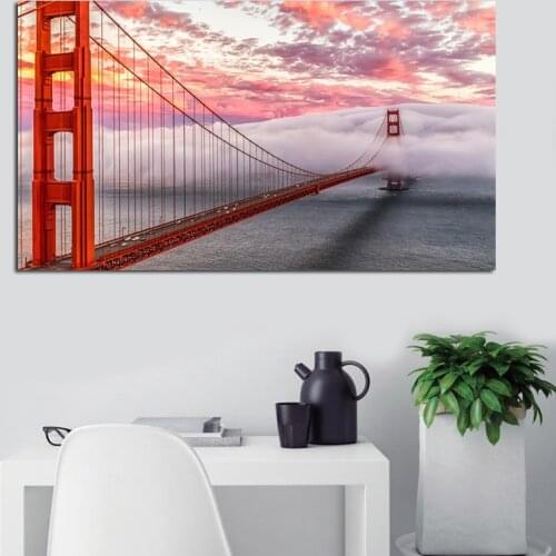 Large San Francisco Bridge at Dusk Posters Modern Canvas Paintings Interior Murals Bedroom Study Decoration Paintings Frameless