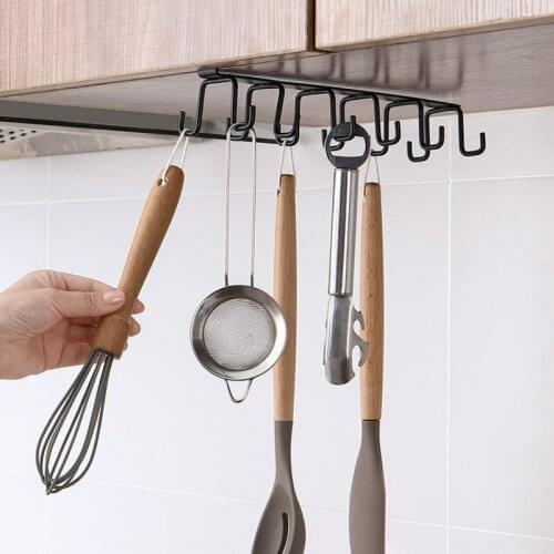 Household Double-row Hook Hanging Cup Holder Household Punch-free Wall Cabinet Hook Spatula Rack Cup Kitchen Storage Hooks