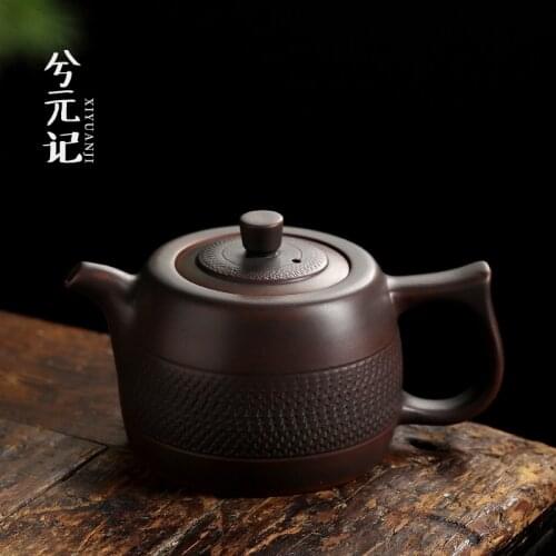 Jianshui purple clay pot teapot jump handmade knife carving single well column pot teapot high-end ceramic gift boxes
