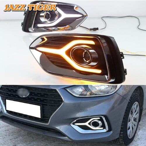 Daytime running lights For Hyundai Solaris Accent 2017 2018 2019 Drl with turn signals LED For cars auto Fog lights headlights
