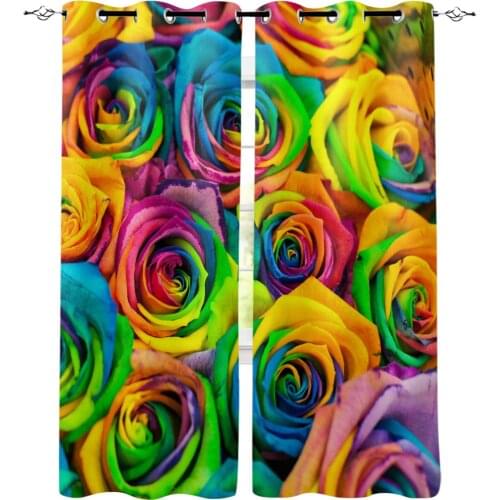 Colorful Rose Flower Window Interior Curtain Valance Door Room Drape for Kitchen Living Room Bedroom Decoration Curtains
