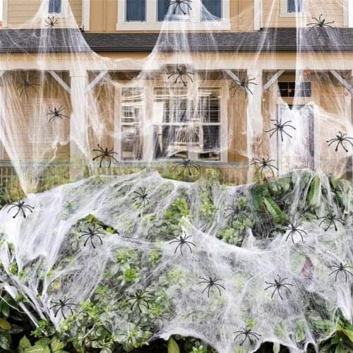 Artificial Spider Web Halloween Decoration Scary Fake Spiders White Stretchy Cobweb Horror House For Home Halloween Decoration