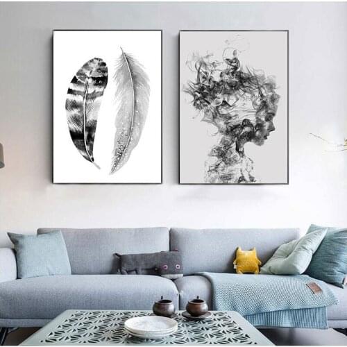 Canvas Painting Scandinavian Posters Nordic Black and White Pictures Feather Wall Art Abstract Prints Living Room Home Decor
