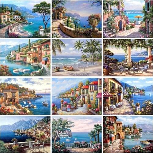 Paint By Numbers For Adults Children Harbor Landscape Oil Painting HandPainted Drawing On Canvas Home Decor Gift