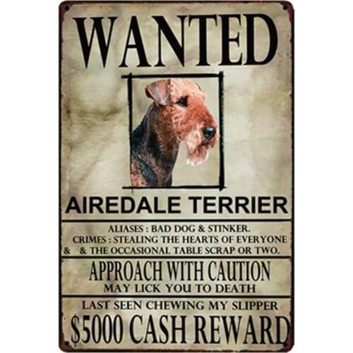 [ Kelly66 ] Airedale Terrier Dogs Wanied Metal Sign Tin Poster Home Decor Bar Wall Art Painting 20*30 CM Size y-2082