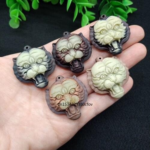 Chinese Natural Purple Robed Jade Tiger Head Pendant Necklace Hand-Carved Jewelry Woman Lucky Gifts Amulet