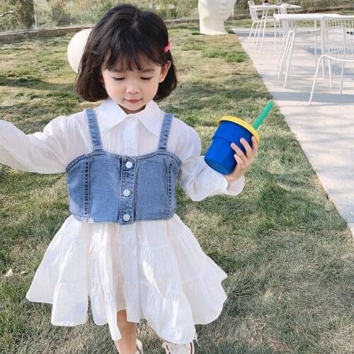 Girl Clothes Set Fashion Long Sleeve Dress and Denim Crop Top New Brand Children Fall Clothes Set Drop Shipping Kids Clothes
