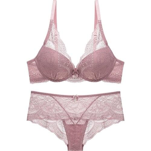 Bra Set Women Push Up Appliques Floral Pattern Padded Underwired Bow Decoration Lingerie Set For Small Breast Women