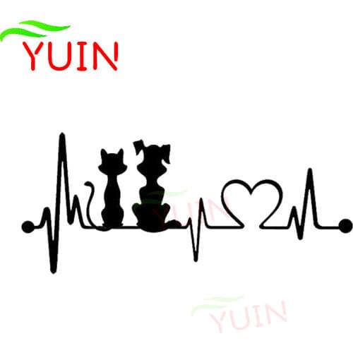 Fashion Cartoon Decals Dog & Cat Heartbeat Car Sticker Personality PVC Window Bumper Decoration Accessory Waterproof Decal