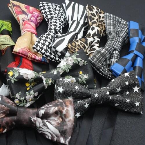 2019 Brand New Mens Elegant Classic Striped Solid Plaid Flower Printed Pu Bow Ties For Man Wedding Fashion Necktie Bowties