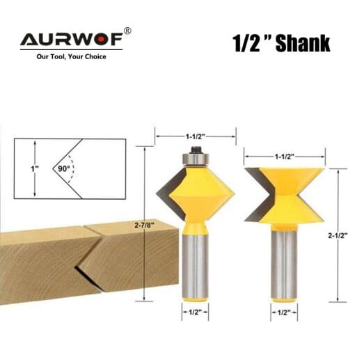 2pcs 12MM 1/2" Shank 90 Degree V design Tingue Groove Edge Banding Router Bit Set Plate Splicing Woodworking Milling Cutter 079