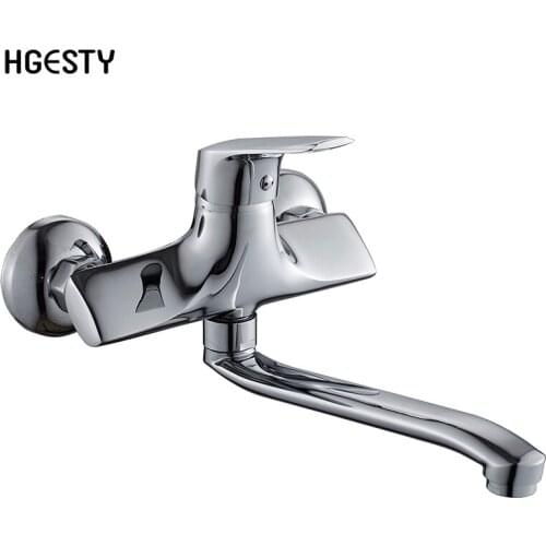 Wall Mounted Kitchen Faucet 360 Degree Swivel Lengthened Vegetable Basin Faucet Double Holes Cold Hot Water Mixer Mop Pool Tap