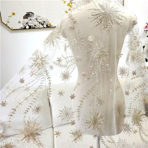 2021 new gold bead sequin mesh embroidered lace fabric for wedding dress childrens skirt clothing fabric