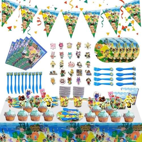 Omilut Animal Crossing Birthday Disposable Plates/Cups/Napkins Baby Shower Animal Crossing Theme Party Decor Supplies