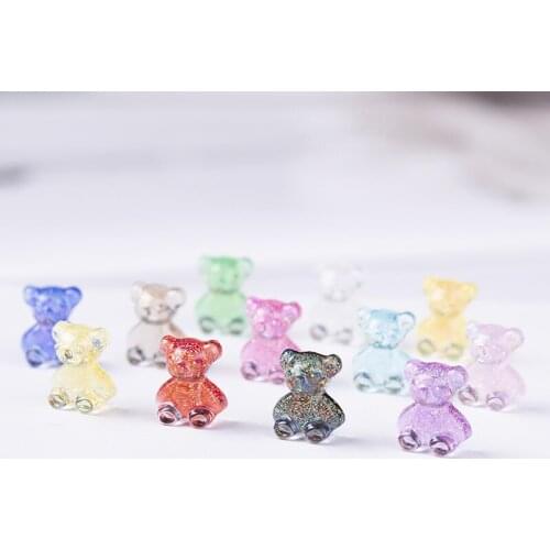 50Pcs 8*9mm (small size) Resin Bear Charms Flatback Gummy Little Bear Glitter Charm Pendant for Necklace Earring DIY Jewelry Mak