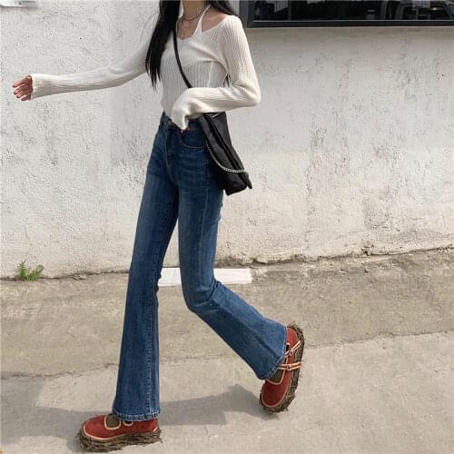 Casual Solid Skinny Flare Jeans woman For Girls Female Womens Vintage Denim Pants High Waisted Harajuku Trousers