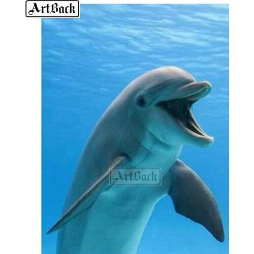 Sale Full Square Drill 5d Diy Diamond Painting Dolphin Kit New Arrival Diamond Mosaic 3D Home Decor Ocean Dolphin ARD490