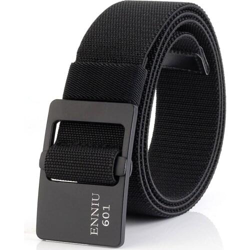 Elastic Stretch Men Belt Fashion Casual Waist Band Max 145CM Thick Canvas Simple Design Alloy Metal Buckle Wild Jeans Belts