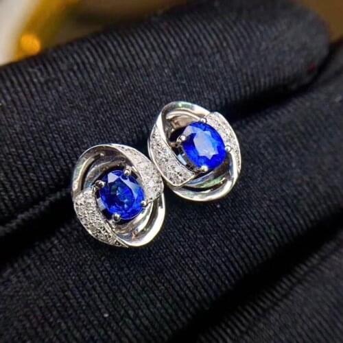 Shilovem 925 silver sterling real Natural sapphire stud earrings fine Jewelry party trendy new party plant 3*4mm jce030455862a