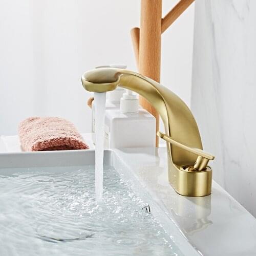 Basin Sink Faucet Brush Gold Brass Sink Water faucet Single Hole Cold and Hot Water Tap Basin Faucet Bathroom Mixer Tap Torneira