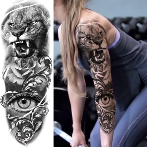Ferocious Tiger Evil Eye Temporary Tattoos For Men Women Body Art Full Arm Sleeve Flower Tatoo Waterproof Fake Tattoo Stickers