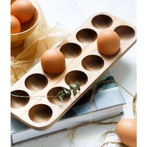 Brief Style Solid Wood Egg Storage Box Wooden Double Row Eggs Holder Home Organizer Rack Kitchen Decor Accessories