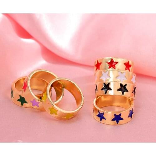 JUST FEEL INS Trendy Cute Star Enamel Rings For Women Girls Gold Color Metal Round Geometric Rings 2021 New Jewelry Gift