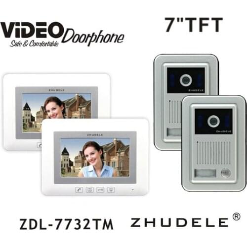 ZHUDELE Home Intercom System Kits 7" LCD monitor Speakerphone Color Video Door Phone Doorbell HD Camera support CCTV Camera 2V2