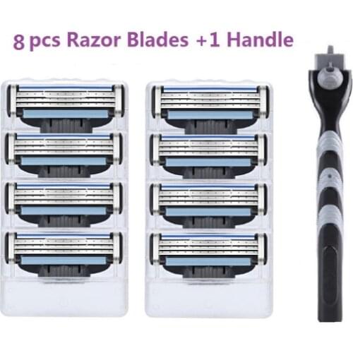 1 handle + 8 blade manfacial care shaving cassettes men shaving blades Compatible gillettee Mach 3
